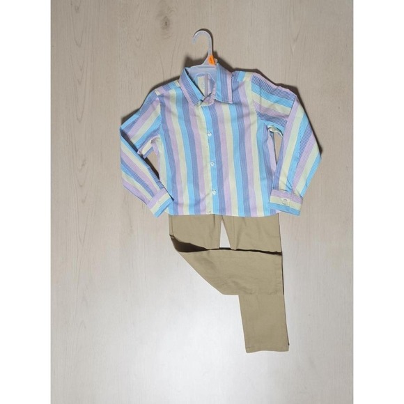 Other - Wonder Nation Boys 2pc Set Beige Khaki Pants & Striped Button‎ Up Shirt Size 6